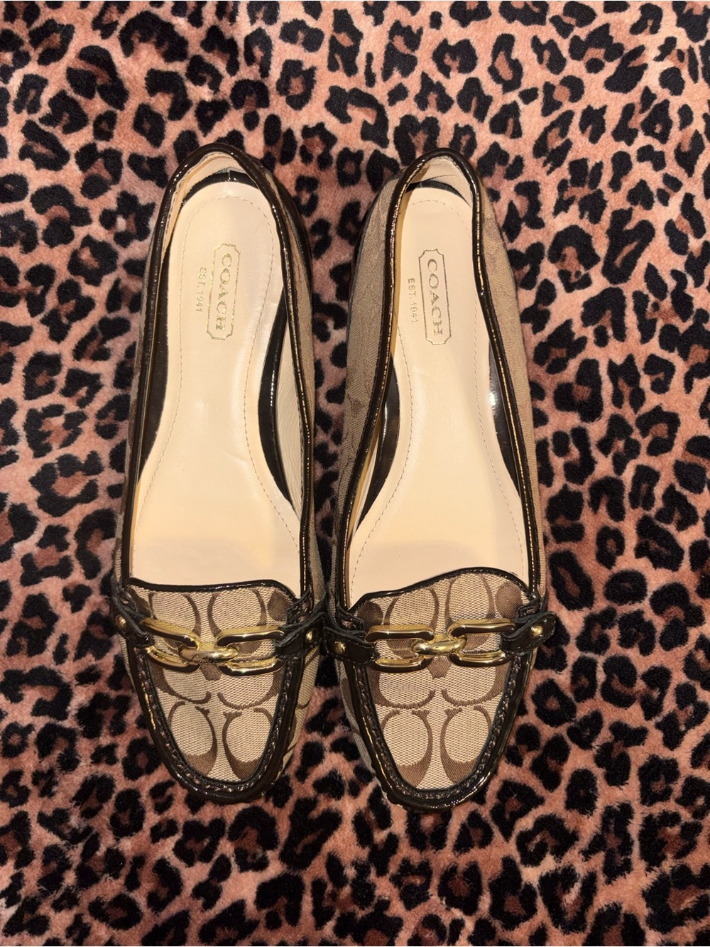 Coach Brown Signature Canvas Bit Loafers with Gold Hardware size 8.5